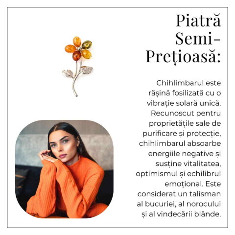 Brosa floare din chihlimbar si argint 925, pentru o nota calda la tinuta [7]