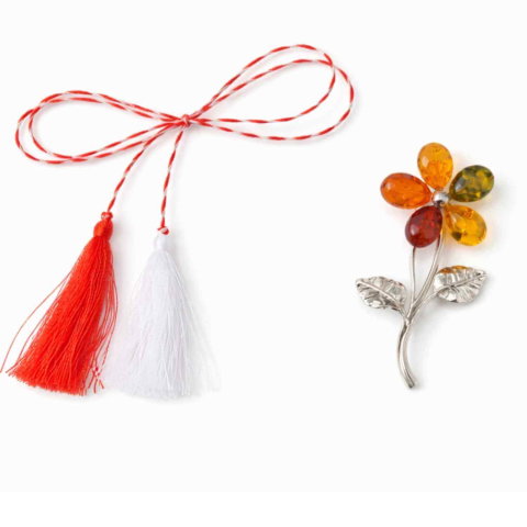 Brosa floare din chihlimbar si argint 925, pentru o nota calda la tinuta [1]