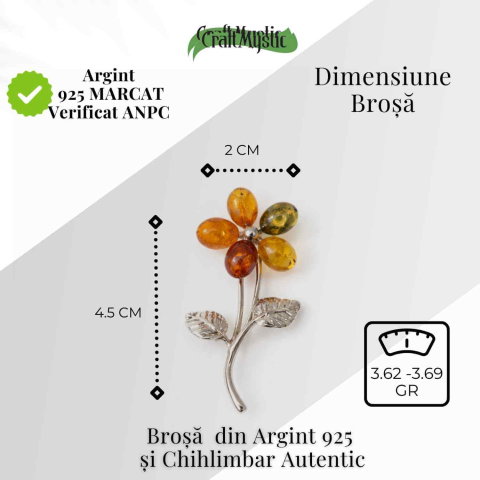 Brosa floare din chihlimbar si argint 925, pentru o nota calda la tinuta [4]