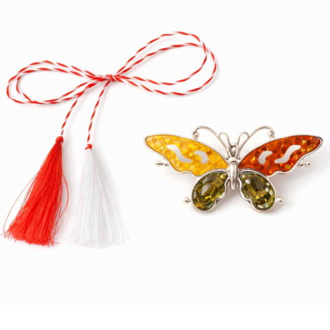 Brosa din chihlimbar forma de fluture multicolor si argint 925 — un accent cald de rafinament [1]