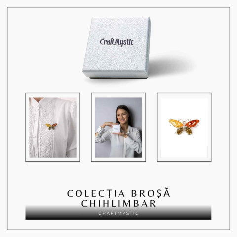 Brosa din chihlimbar forma de fluture multicolor si argint 925 — un accent cald de rafinament [6]