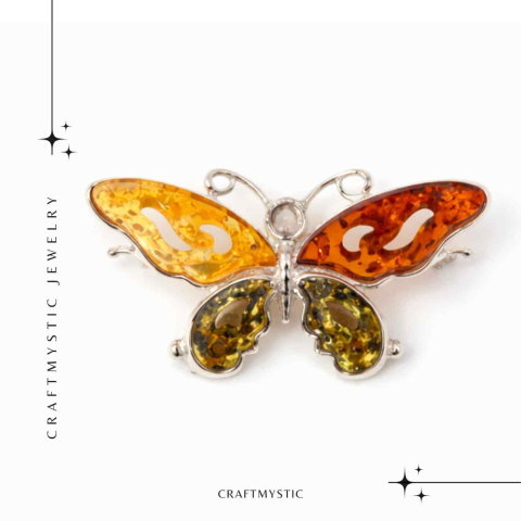 Brosa din chihlimbar forma de fluture multicolor si argint 925 — un accent cald de rafinament [8]