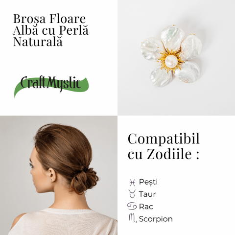 Brosa Floare Alba cu Perla Naturala - Eleganta si Puritate [3]