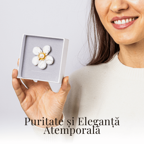 Brosa Floare Alba cu Perla Naturala - Eleganta si Puritate [1]