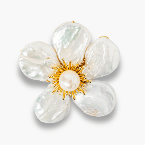 Brosa Floare Alba cu Perla Naturala - Eleganta si Puritate [5]