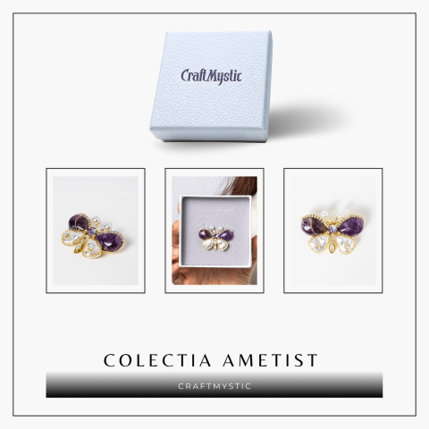 Brosa fluturas ametist cu perla sintetica si montura din cupru – Eleganta si echilibru [7]