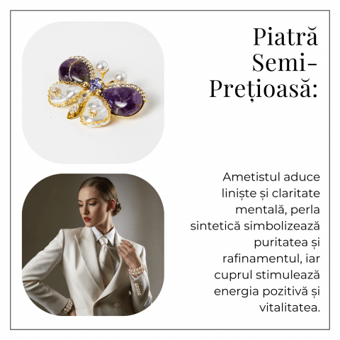 Brosa fluturas ametist cu perla sintetica si montura din cupru – Eleganta si echilibru [8]