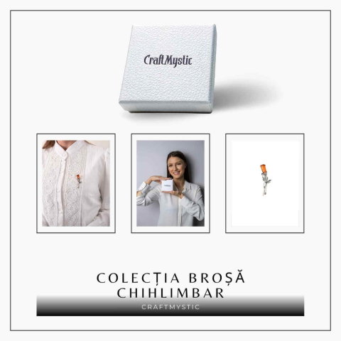 Brosa din argint 925 cu chihlimbar natural in forma de trandafir – lumina calda purtata cu gratie [6]