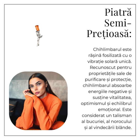 Brosa din argint 925 cu chihlimbar natural in forma de trandafir – lumina calda purtata cu gratie [5]