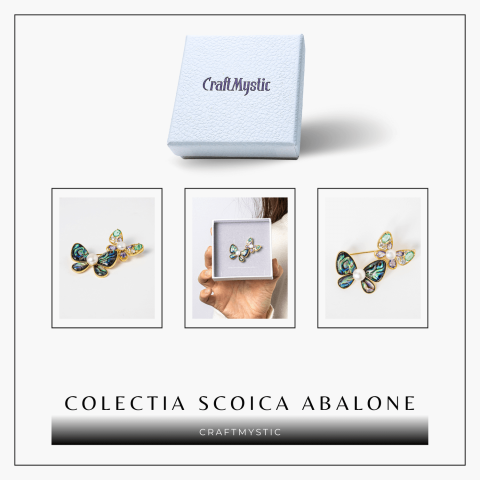 Brosa cu Fluturasi din Scoica Abalone, Perla Naturala si Fluturas cu Pietricele de Zirconia - Eleganta si Stralucire [8]