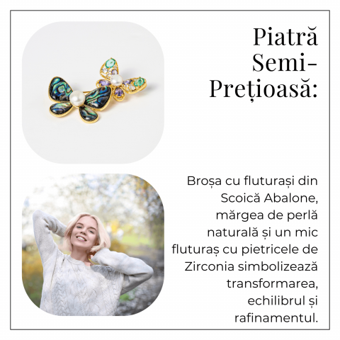 Brosa cu Fluturasi din Scoica Abalone, Perla Naturala si Fluturas cu Pietricele de Zirconia - Eleganta si Stralucire [3]