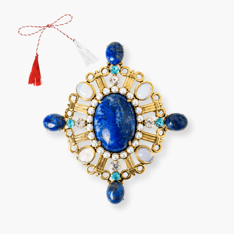 Brosa Lapis Lazuli cu Pietre de Opal - Eleganta si Armonie Interioara