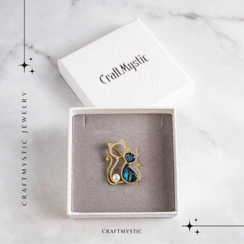 Pisica misterioasa – Brosa cu scoica abalone si perla eleganta [7]