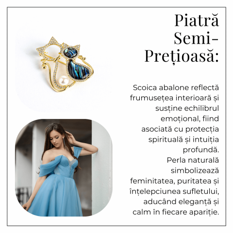 Pisica misterioasa – Brosa cu scoica abalone si perla eleganta [5]