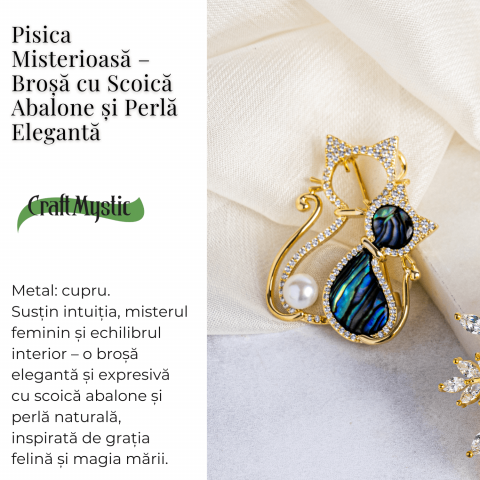 Pisica misterioasa – Brosa cu scoica abalone si perla eleganta [2]