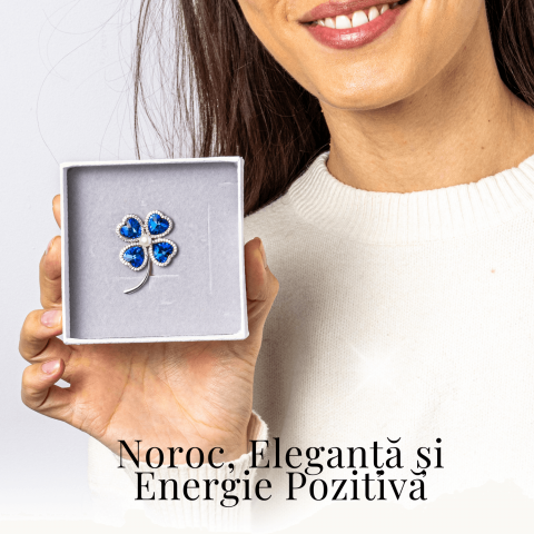 Brosa Trifoi cu 4 Foi cu Perla Naturala si Zircon Albastru - Simbol al Norocului [1]