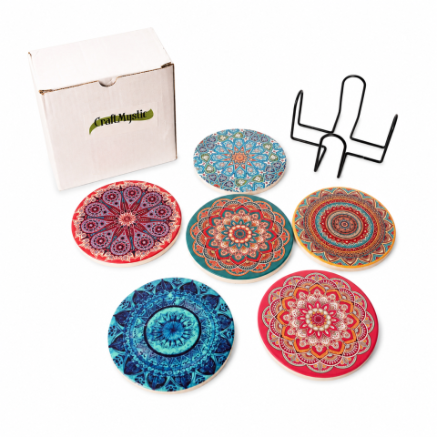 Set 6 Suporturi Absorbante pentru Pahare cu Mandale Colorate – Protectie si Eleganta pentru Masa Ta [5]