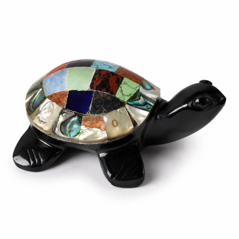 Articole din Cristale pentru Uz Personal - Broscuta Feng Shui din Obsidian Negru Mexican cu Pietre Naturale – Protectie si Noroc