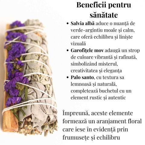 Buchet Salvie Alba California, Palo Santo si Garofite Mov/ Sinuata – Energie Pozitiva si Eleganta [2]