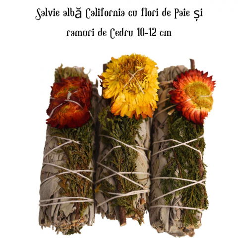 Buchet Salvie Alba California cu Cedru si Flori de Paie - Purificare si Protectie [3]