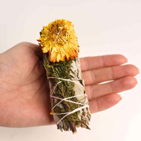 Buchet Salvie Alba California cu Cedru si Flori de Paie - Purificare si Protectie [4]