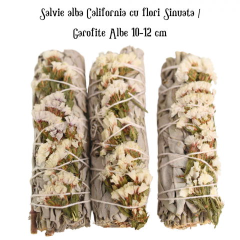 Buchet Salvie Alba California cu Flori Albe de Garofite / Sinuata– Purificare si Armonie [3]