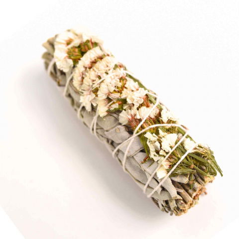 Cristale pe beneficii - Buchet Salvie Alba California cu Flori Albe de Garofite / Sinuata– Purificare si Armonie