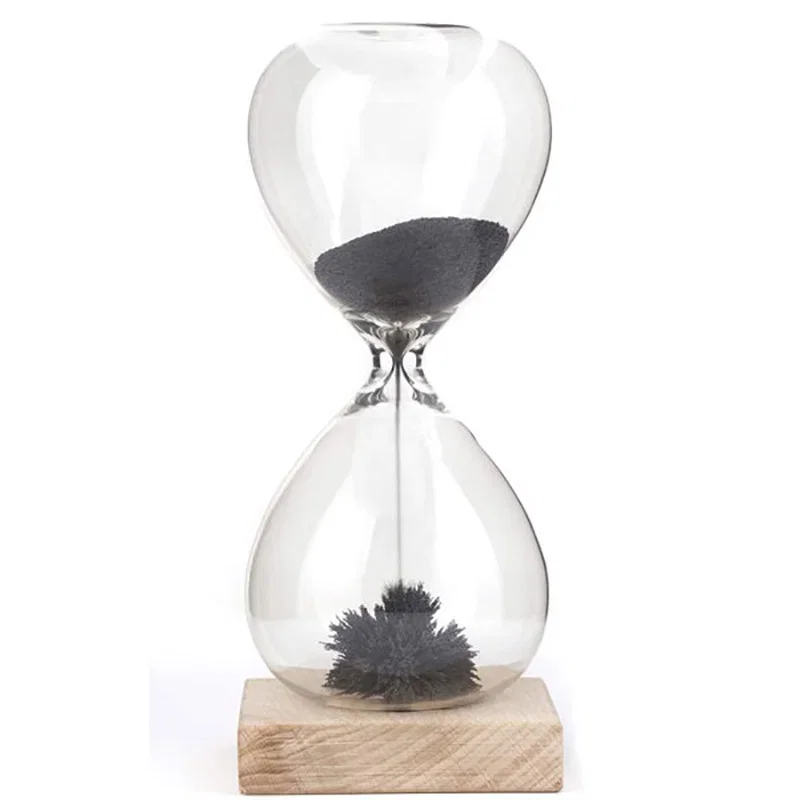 Cristale pentru zodii - Clepsidra Magnetica cu Particule Metalice si Suport din Lemn – Relaxare si Focus
