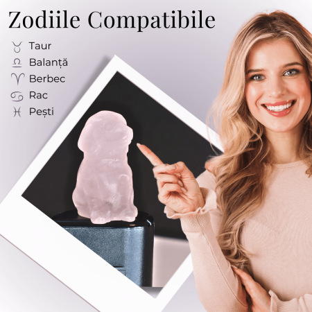 Figurina Artizanala 30mm Catelus din Cuart Roz [2]