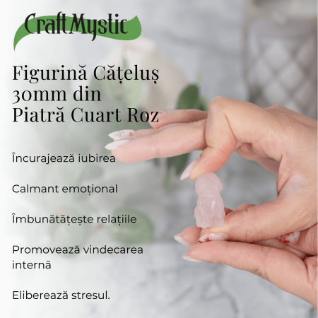 Figurina Artizanala 30mm Catelus din Cuart Roz [1]