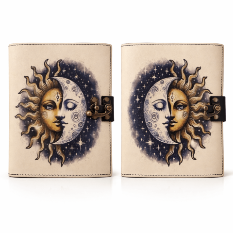 Jurnal Vintage din Piele – Soare si Luna, Hartie Bumbac, 190-200 Pagini [5]