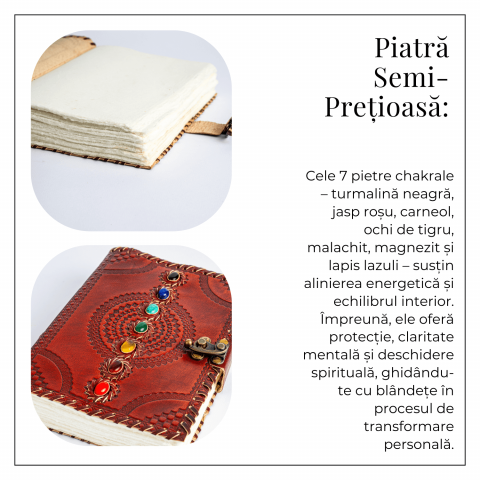 Calatorie interioara in stil vintage – Jurnal din piele naturala cu pietre pentru 7 chakre si hartie de bumbac alba [5]