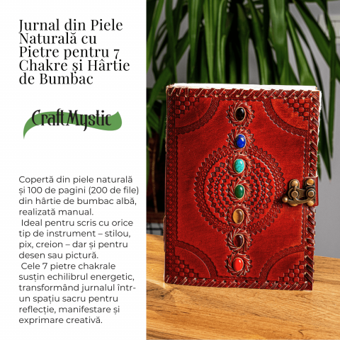 Calatorie interioara in stil vintage – Jurnal din piele naturala cu pietre pentru 7 chakre si hartie de bumbac alba [4]