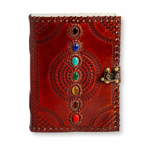 Calatorie interioara in stil vintage – Jurnal din piele naturala cu pietre pentru 7 chakre si hartie de bumbac alba [9]