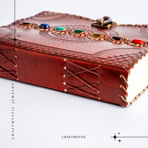 Calatorie interioara in stil vintage – Jurnal din piele naturala cu pietre pentru 7 chakre si hartie de bumbac alba [7]