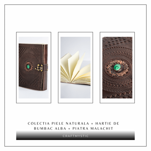 Jurnal din piele naturala cu piatra Malachit – Talisman pentru echilibru si claritate interioara [6]