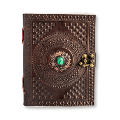Instrumente și Accesorii Spirituale - Jurnal din piele naturala cu piatra Malachit – Talisman pentru echilibru si claritate interioara