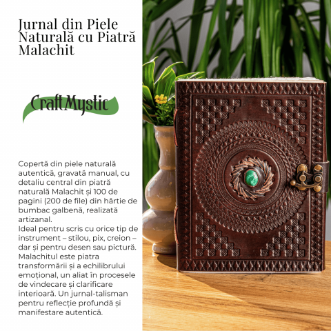 Jurnal din piele naturala cu piatra Malachit – Talisman pentru echilibru si claritate interioara [3]