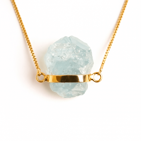 Fecioara - Calm Interior si Comunicare Clara – Colier din Argint 925 Placat cu Aur 18K cu Acvamarin