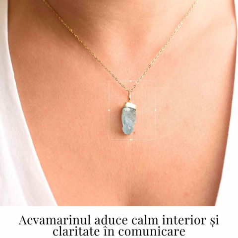 Calm Interior si Protectie – Colier din Acvamarin Brut si Argint 925 Placat cu Aur 18K [1]