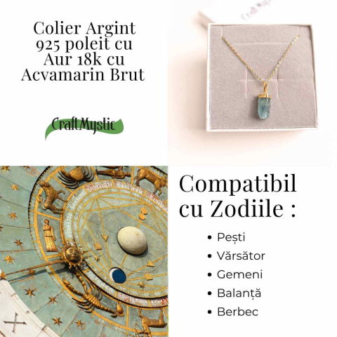Calm Interior si Protectie – Colier din Acvamarin Brut si Argint 925 Placat cu Aur 18K [3]