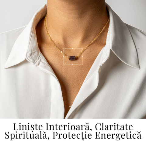 Colier otel inoxidabil auriu cu ametist natural brut – Claritate si echilibru interior [1]