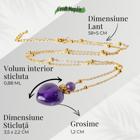 Claritate si Protectie – Colier Inima Sticluta cu Ametist Natural, Lant din cupru Placat Auriu [3]