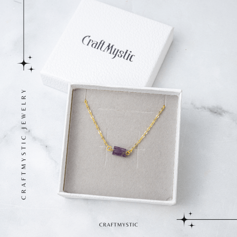 Colier otel inoxidabil auriu cu ametist natural brut – Claritate si echilibru interior [5]