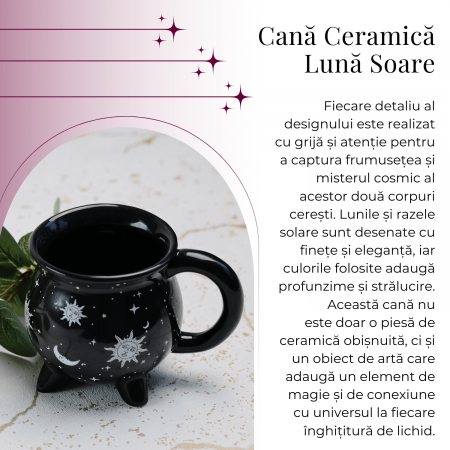 Cana din Ceramica in Forma de Ceaun cu Design Soare si Luna - Cadou Inedit pentru Iubitorii de Magie si Mister [5]