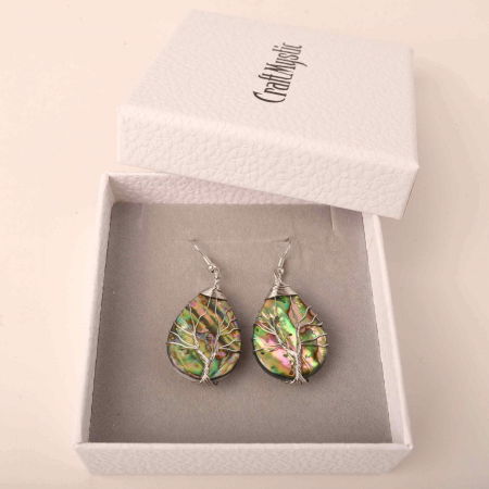 Cercei din scoici Abalone cu invelis din sarma placata in culoarea argintului sub forma de Arborele vietii [2]