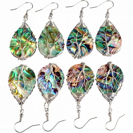 Cercei din scoici Abalone cu invelis din sarma placata in culoarea argintului sub forma de Arborele vietii [5]