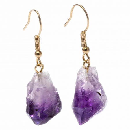 Cercei - Cercei cu cristal vindecator ametist brut pentru femei | Bijuterii cu metal placat auriu pentru constientizare si pace spirituala