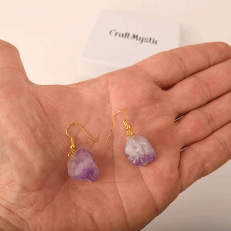 Cercei cu cristal vindecator ametist brut pentru femei | Bijuterii cu metal placat auriu pentru constientizare si pace spirituala [3]