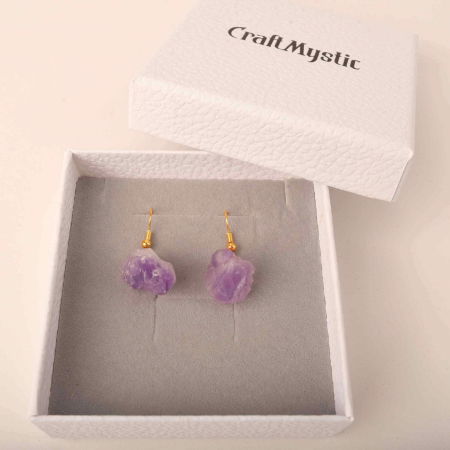 Cercei cu cristal vindecator ametist brut pentru femei | Bijuterii cu metal placat auriu pentru constientizare si pace spirituala [2]